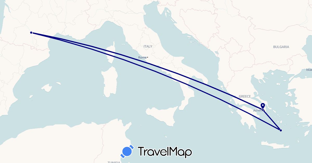 TravelMap itinerary: driving in France, Greece (Europe)